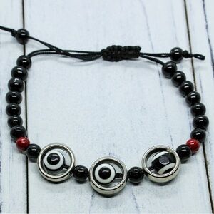 Silver and Black Beaded Bracelet